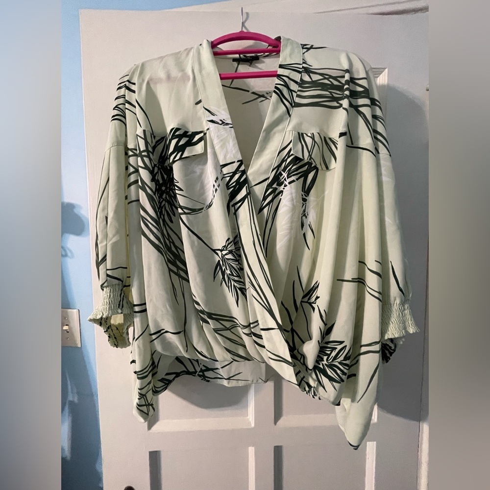 Alfani Plus Size Green Leaf Palm Blouse
